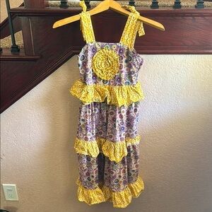 Jelly the Pug Girls Size 8 Colorful Purple & Yellow Tiered boho sleeveless dress